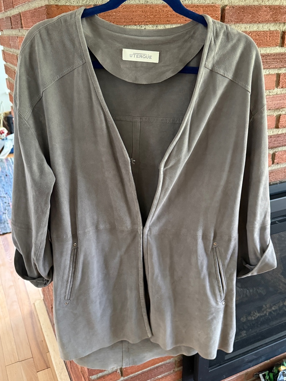 Uterque Taupe Leather Open-Front Jacket